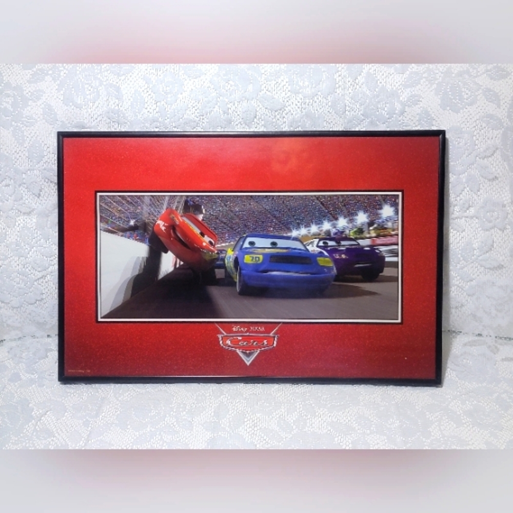 Vintage Disney Pixar Cars Framed Wall Art 14"x11" Lightning McQueen Racing Floyd